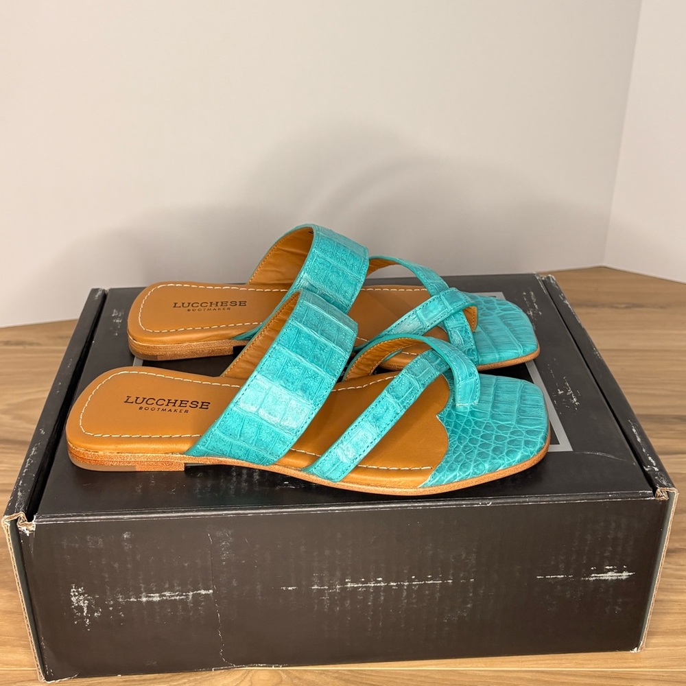 Lucchese Turquoise Caiman Criss Cross Sandal